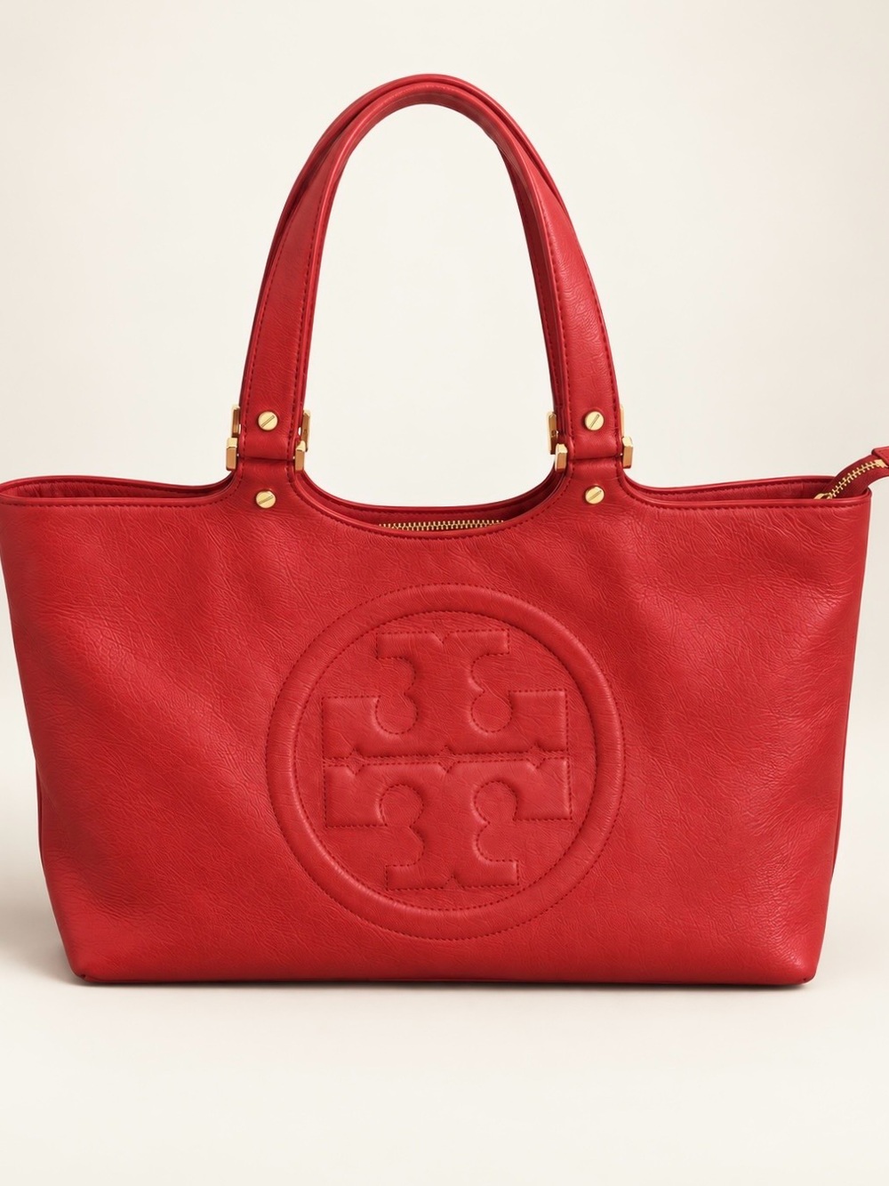 Tory Burch Amanda Easy Tote Red Pebbled Leather Logo Shoulder Bag